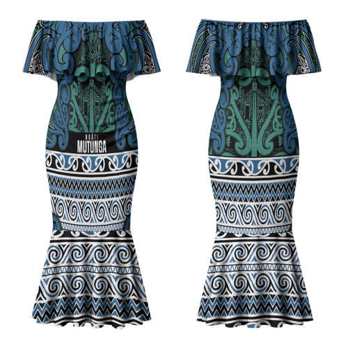 Aotearoa Iwi Ngati Mutunga Couples Matching Mermaid Dress and Hawaiian Shirt Maori Wharenui House Tribal Pattern