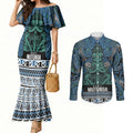Aotearoa Iwi Ngati Mutunga Couples Matching Mermaid Dress and Long Sleeve Button Shirt Maori Wharenui House Tribal Pattern