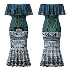 Aotearoa Iwi Ngati Mutunga Couples Matching Mermaid Dress and Long Sleeve Button Shirt Maori Wharenui House Tribal Pattern