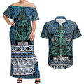 Aotearoa Iwi Ngati Mutunga Couples Matching Off Shoulder Maxi Dress and Hawaiian Shirt Maori Wharenui House Tribal Pattern