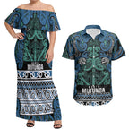 Aotearoa Iwi Ngati Mutunga Couples Matching Off Shoulder Maxi Dress and Hawaiian Shirt Maori Wharenui House Tribal Pattern