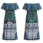 Aotearoa Iwi Ngati Mutunga Couples Matching Off Shoulder Maxi Dress and Hawaiian Shirt Maori Wharenui House Tribal Pattern
