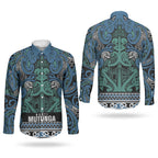 Aotearoa Iwi Ngati Mutunga Couples Matching Off Shoulder Maxi Dress and Long Sleeve Button Shirt Maori Wharenui House Tribal Pattern