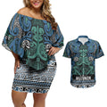 Aotearoa Iwi Ngati Mutunga Couples Matching Off Shoulder Short Dress and Hawaiian Shirt Maori Wharenui House Tribal Pattern