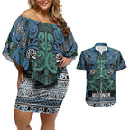 Aotearoa Iwi Ngati Mutunga Couples Matching Off Shoulder Short Dress and Hawaiian Shirt Maori Wharenui House Tribal Pattern