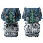 Aotearoa Iwi Ngati Mutunga Couples Matching Off Shoulder Short Dress and Hawaiian Shirt Maori Wharenui House Tribal Pattern