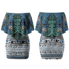 Aotearoa Iwi Ngati Mutunga Couples Matching Off Shoulder Short Dress and Long Sleeve Button Shirt Maori Wharenui House Tribal Pattern