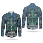 Aotearoa Iwi Ngati Mutunga Couples Matching Off The Shoulder Long Sleeve Dress and Long Sleeve Button Shirt Maori Wharenui House Tribal Pattern