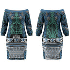 Aotearoa Iwi Ngati Mutunga Couples Matching Off The Shoulder Long Sleeve Dress and Long Sleeve Button Shirt Maori Wharenui House Tribal Pattern