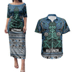 Aotearoa Iwi Ngati Mutunga Couples Matching Puletasi and Hawaiian Shirt Maori Wharenui House Tribal Pattern