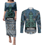 Aotearoa Iwi Ngati Mutunga Couples Matching Puletasi and Long Sleeve Button Shirt Maori Wharenui House Tribal Pattern