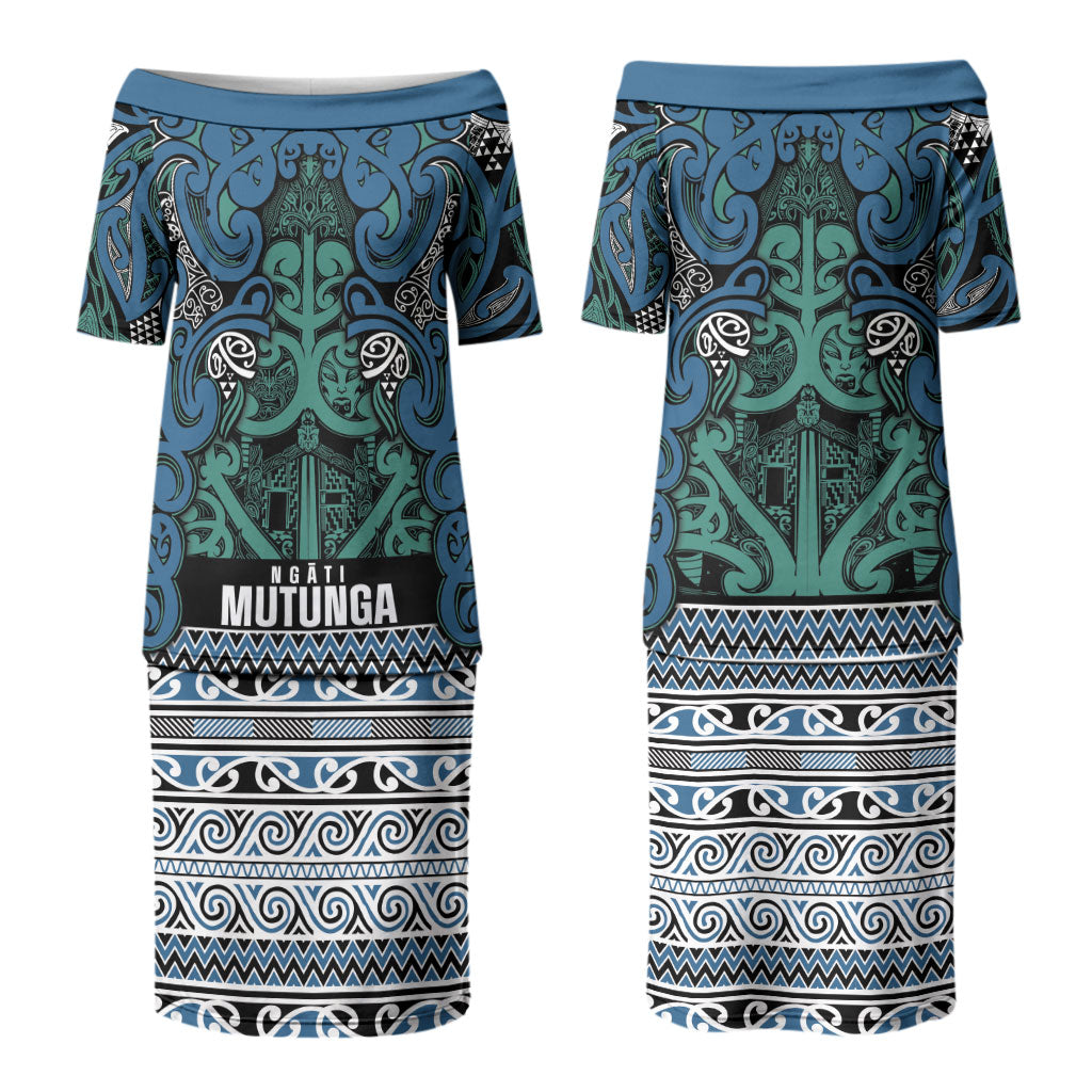 Aotearoa Iwi Ngati Mutunga Couples Matching Puletasi and Long Sleeve Button Shirt Maori Wharenui House Tribal Pattern