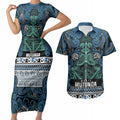 Aotearoa Iwi Ngati Mutunga Couples Matching Short Sleeve Bodycon Dress and Hawaiian Shirt Maori Wharenui House Tribal Pattern