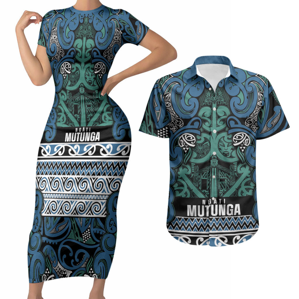 Aotearoa Iwi Ngati Mutunga Couples Matching Short Sleeve Bodycon Dress and Hawaiian Shirt Maori Wharenui House Tribal Pattern