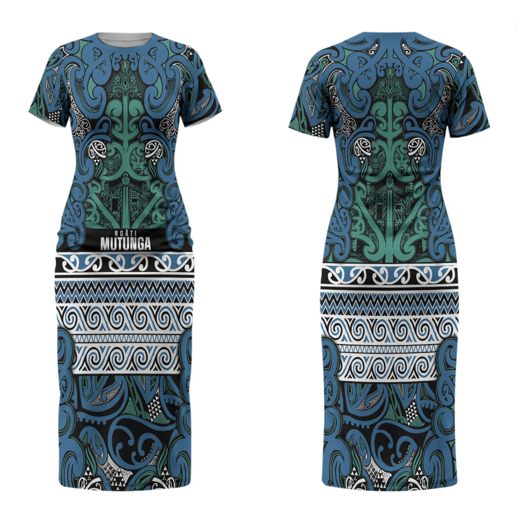 Aotearoa Iwi Ngati Mutunga Couples Matching Short Sleeve Bodycon Dress and Hawaiian Shirt Maori Wharenui House Tribal Pattern