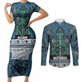 Aotearoa Iwi Ngati Mutunga Couples Matching Short Sleeve Bodycon Dress and Long Sleeve Button Shirt Maori Wharenui House Tribal Pattern