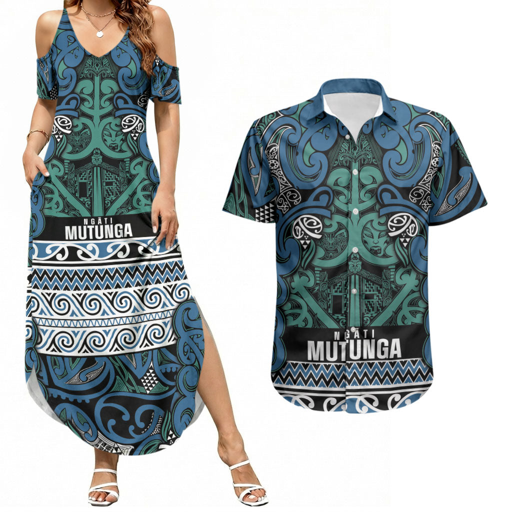 Aotearoa Iwi Ngati Mutunga Couples Matching Summer Maxi Dress and Hawaiian Shirt Maori Wharenui House Tribal Pattern