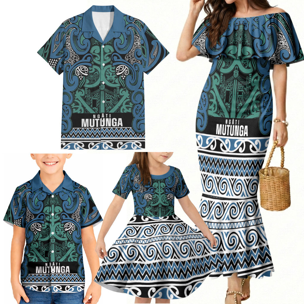 Aotearoa Iwi Ngati Mutunga Family Matching Mermaid Dress and Hawaiian Shirt Maori Wharenui House Tribal Pattern