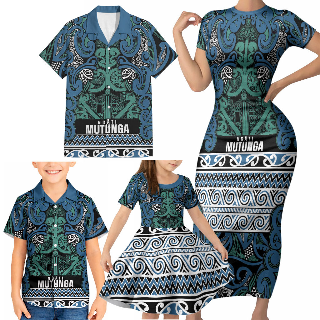 Aotearoa Iwi Ngati Mutunga Family Matching Short Sleeve Bodycon Dress and Hawaiian Shirt Maori Wharenui House Tribal Pattern