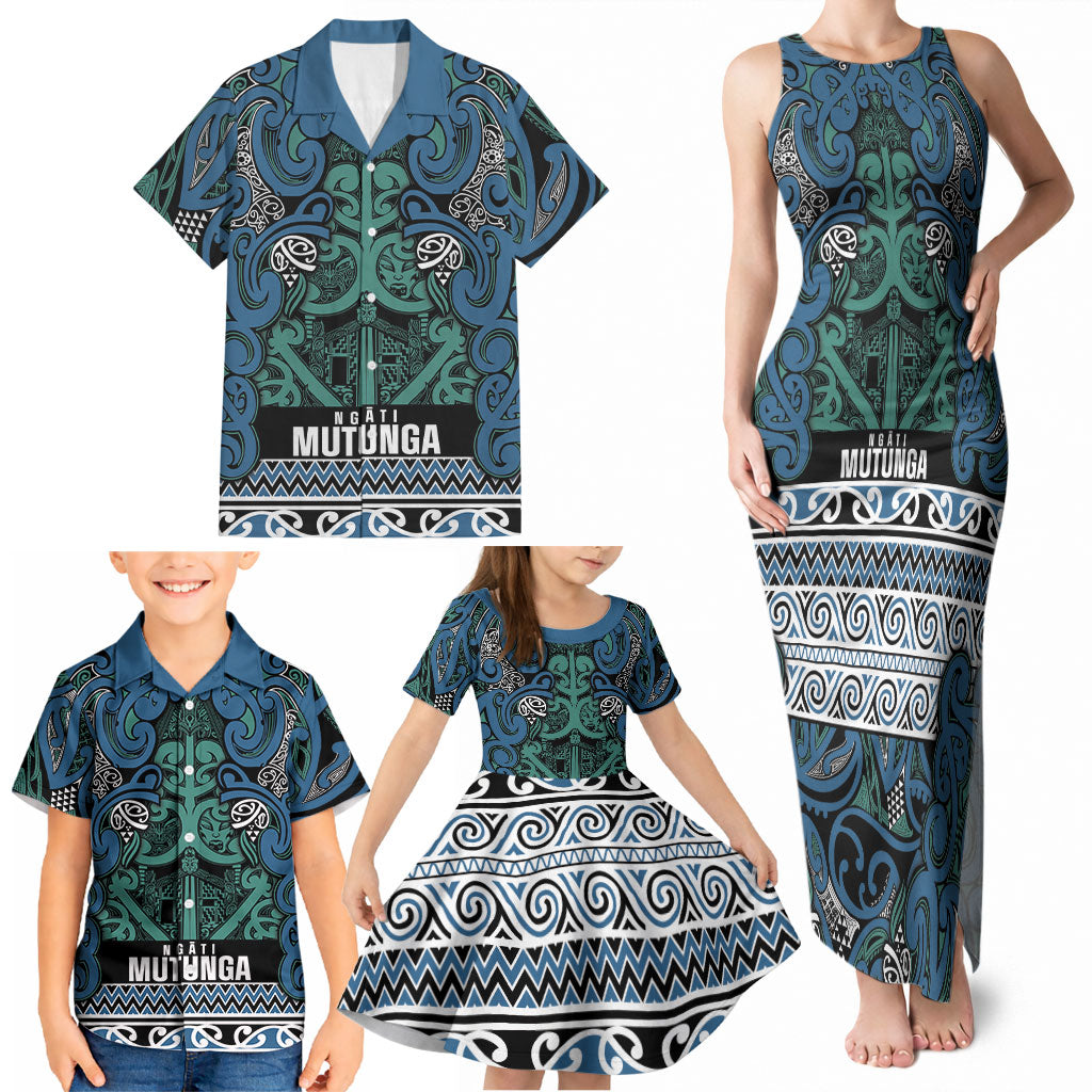 Aotearoa Iwi Ngati Mutunga Family Matching Tank Maxi Dress and Hawaiian Shirt Maori Wharenui House Tribal Pattern
