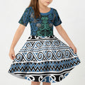 Aotearoa Iwi Ngati Mutunga Kid Short Sleeve Dress Maori Wharenui House Tribal Pattern