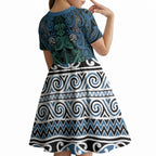 Aotearoa Iwi Ngati Mutunga Kid Short Sleeve Dress Maori Wharenui House Tribal Pattern