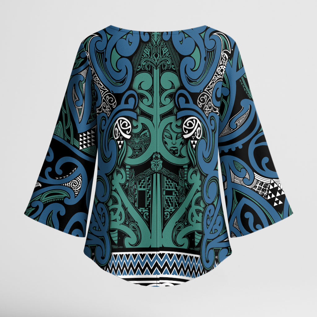 Aotearoa Iwi Ngati Mutunga Kimono Sleeve Blouse Maori Wharenui House Tribal Pattern