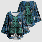 Aotearoa Iwi Ngati Mutunga Kimono Sleeve Blouse Maori Wharenui House Tribal Pattern