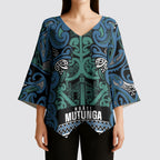 Aotearoa Iwi Ngati Mutunga Kimono Sleeve Blouse Maori Wharenui House Tribal Pattern