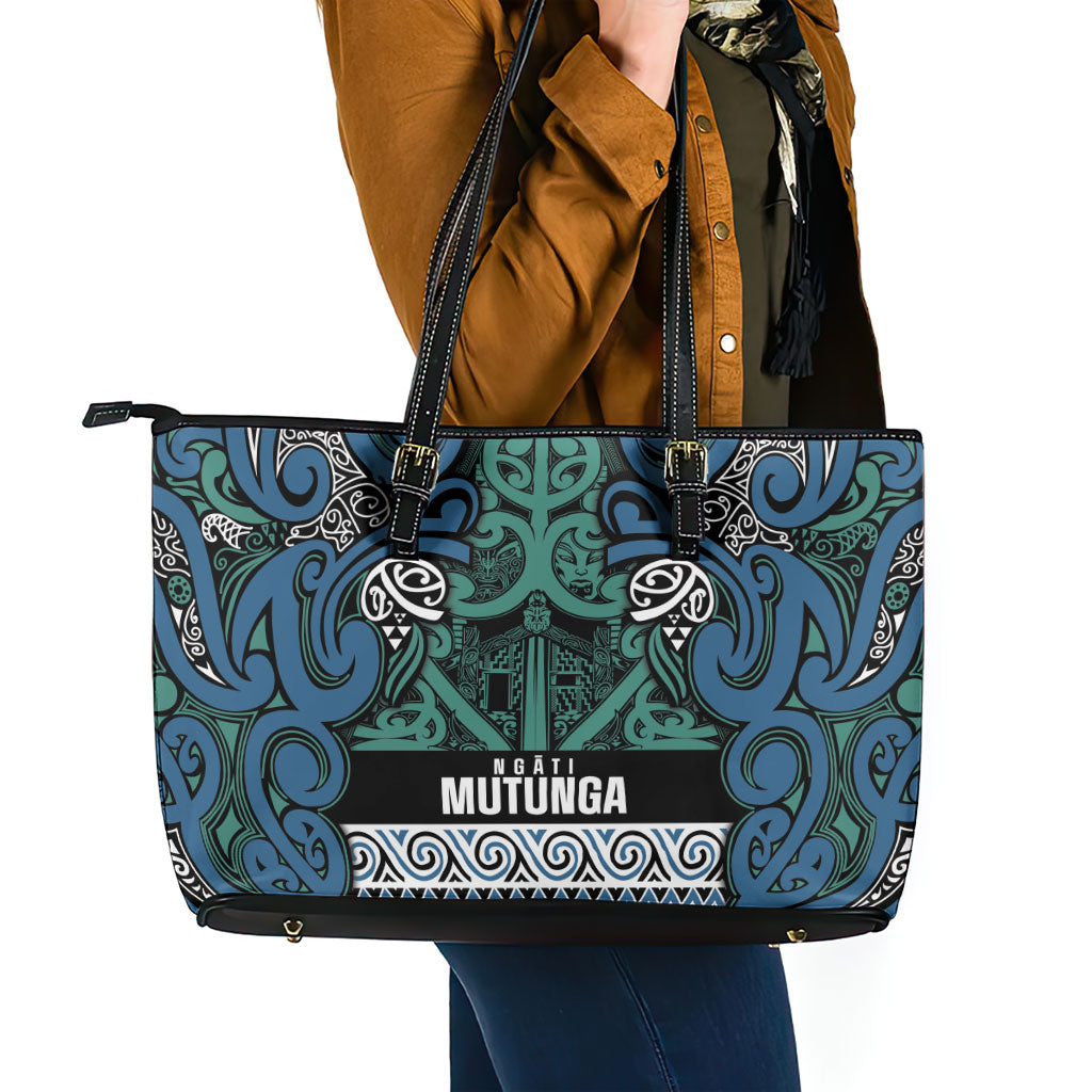 Aotearoa Iwi Ngati Mutunga Leather Tote Bag Maori Wharenui House Tribal Pattern
