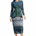Aotearoa Iwi Ngati Mutunga Long Sleeve Bodycon Dress Maori Wharenui House Tribal Pattern