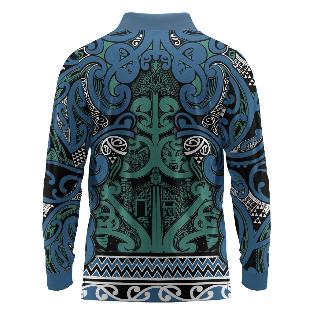 Aotearoa Iwi Ngati Mutunga Long Sleeve Polo Shirt Maori Wharenui House Tribal Pattern