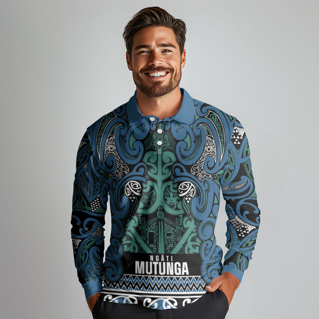 Aotearoa Iwi Ngati Mutunga Long Sleeve Polo Shirt Maori Wharenui House Tribal Pattern