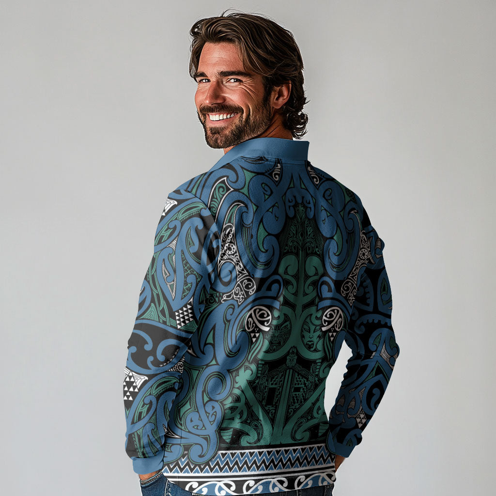 Aotearoa Iwi Ngati Mutunga Long Sleeve Polo Shirt Maori Wharenui House Tribal Pattern