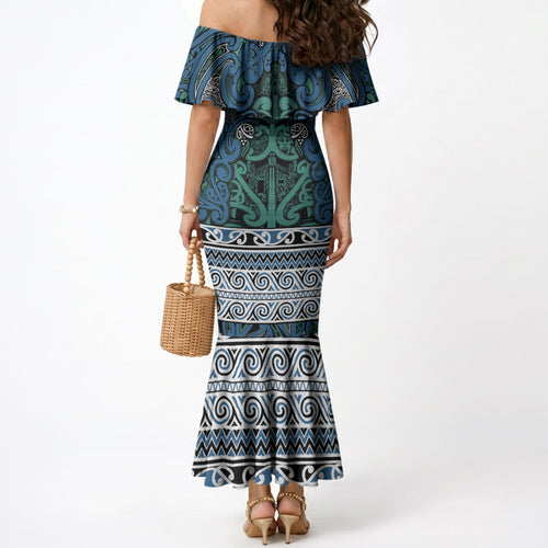 Aotearoa Iwi Ngati Mutunga Mermaid Dress Maori Wharenui House Tribal Pattern