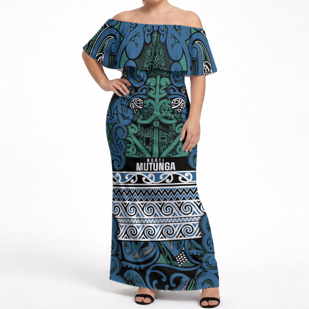 Aotearoa Iwi Ngati Mutunga Off Shoulder Maxi Dress Maori Wharenui House Tribal Pattern