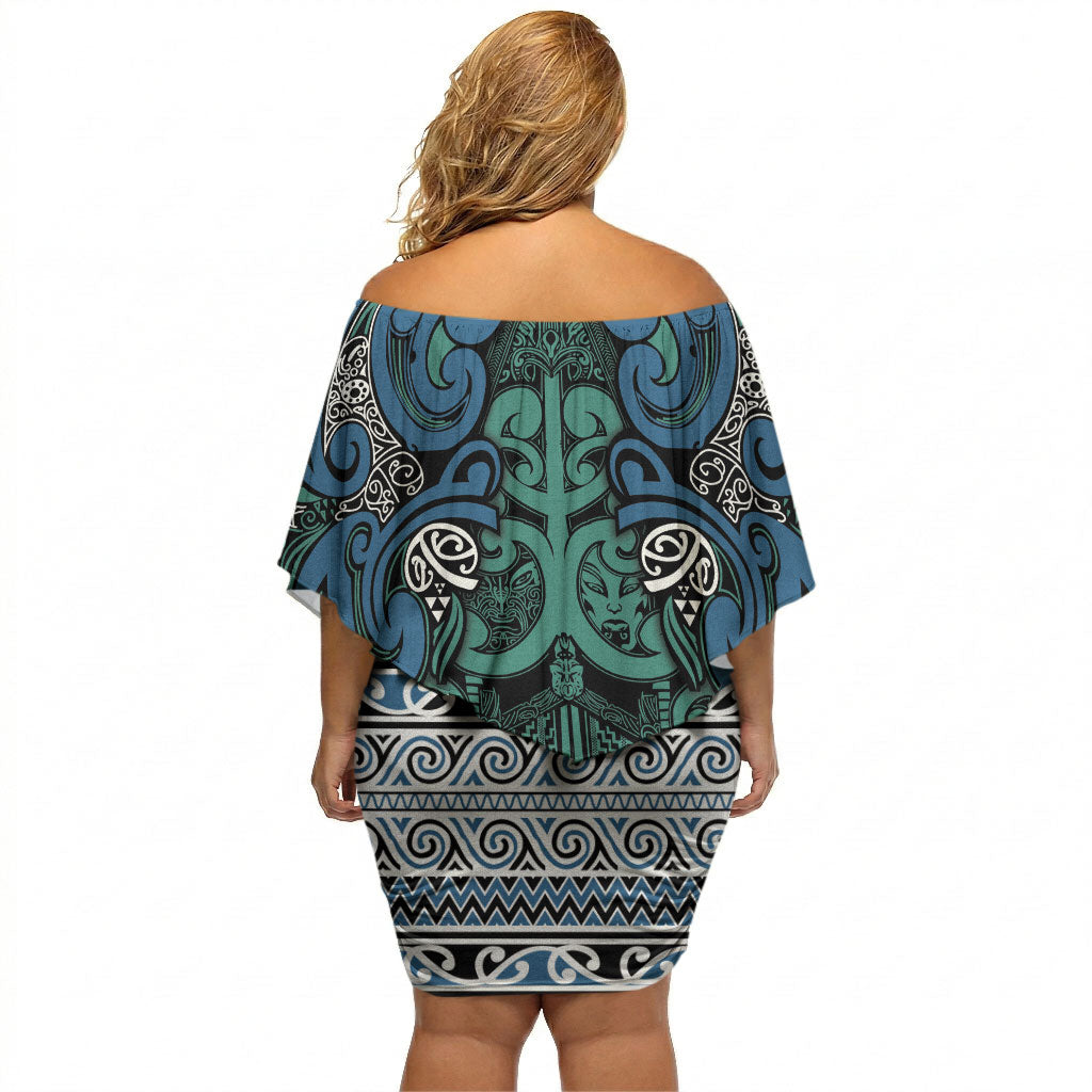 Aotearoa Iwi Ngati Mutunga Off Shoulder Short Dress Maori Wharenui House Tribal Pattern