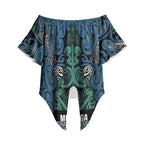 Aotearoa Iwi Ngati Mutunga Off Shoulder Wrap Waist Top Maori Wharenui House Tribal Pattern