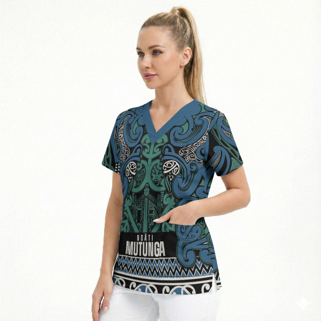 Aotearoa Iwi Ngati Mutunga Scrub Top Maori Wharenui House Tribal Pattern