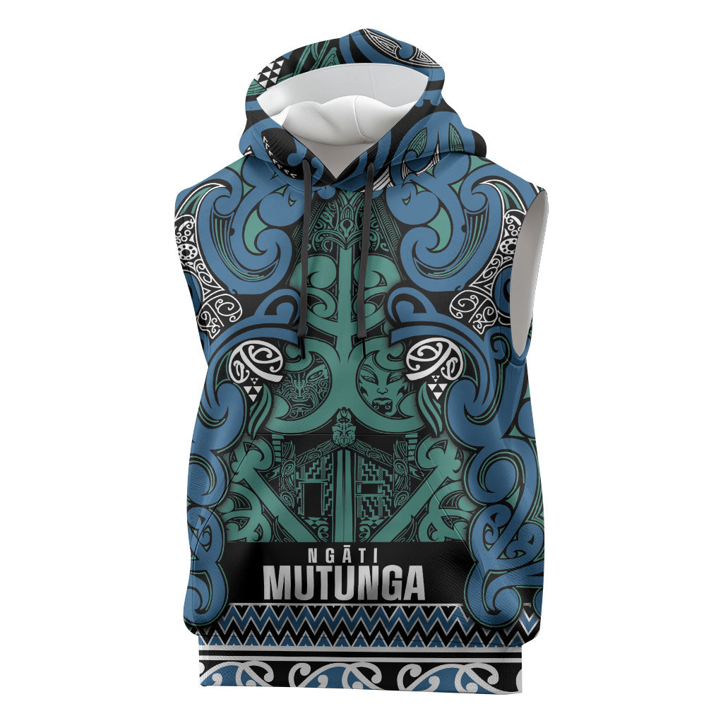 Aotearoa Iwi Ngati Mutunga Sleeveless Hoodie Maori Wharenui House Tribal Pattern