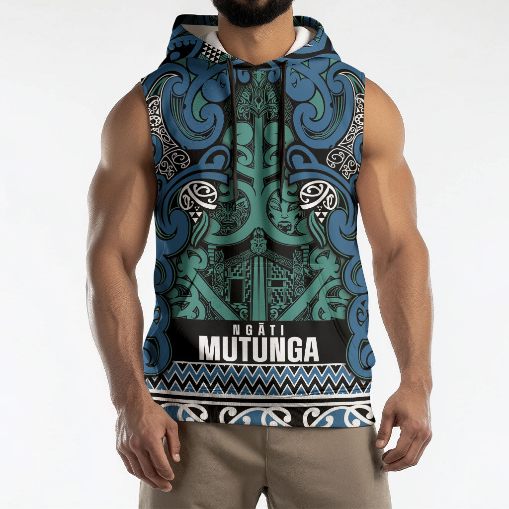 Aotearoa Iwi Ngati Mutunga Sleeveless Hoodie Maori Wharenui House Tribal Pattern