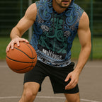 Aotearoa Iwi Ngati Mutunga Sleeveless Hoodie Maori Wharenui House Tribal Pattern