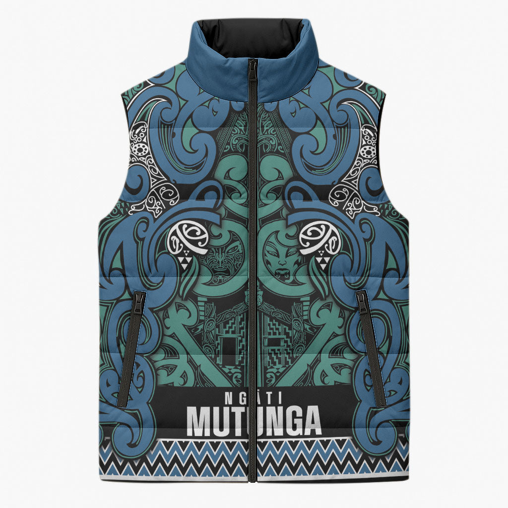 Aotearoa Iwi Ngati Mutunga Sleeveless Puffer Jacket Maori Wharenui House Tribal Pattern