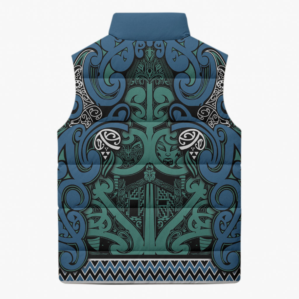 Aotearoa Iwi Ngati Mutunga Sleeveless Puffer Jacket Maori Wharenui House Tribal Pattern