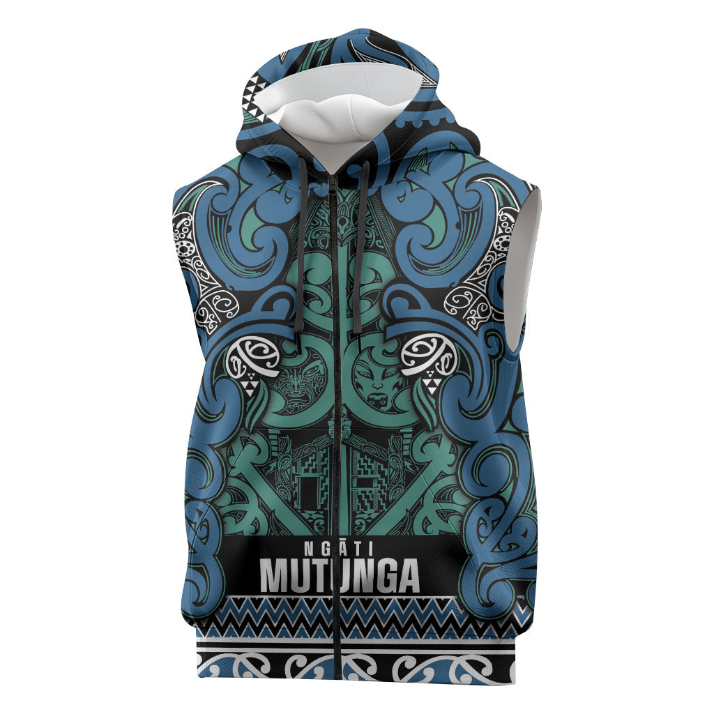 Aotearoa Iwi Ngati Mutunga Sleeveless Zip Hoodie Maori Wharenui House Tribal Pattern
