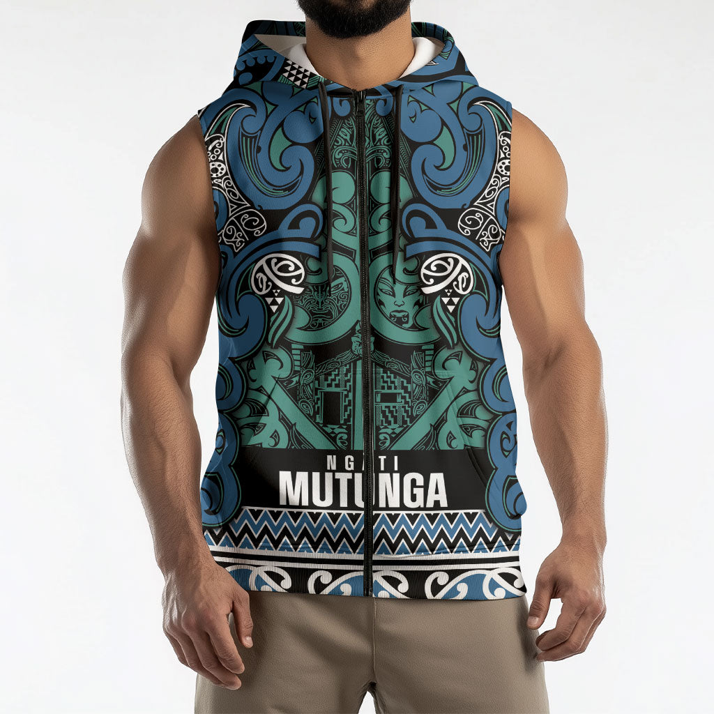 Aotearoa Iwi Ngati Mutunga Sleeveless Zip Hoodie Maori Wharenui House Tribal Pattern