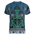 Aotearoa Iwi Ngati Mutunga Women V-Neck T-Shirt Maori Wharenui House Tribal Pattern