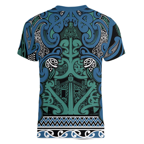 Aotearoa Iwi Ngati Mutunga Women V-Neck T-Shirt Maori Wharenui House Tribal Pattern