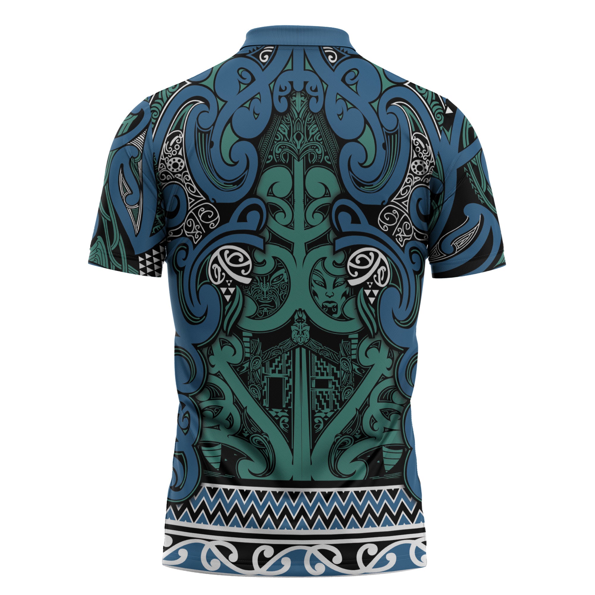 Aotearoa Iwi Ngati Mutunga Zipper Polo Shirt Maori Wharenui House Tribal Pattern