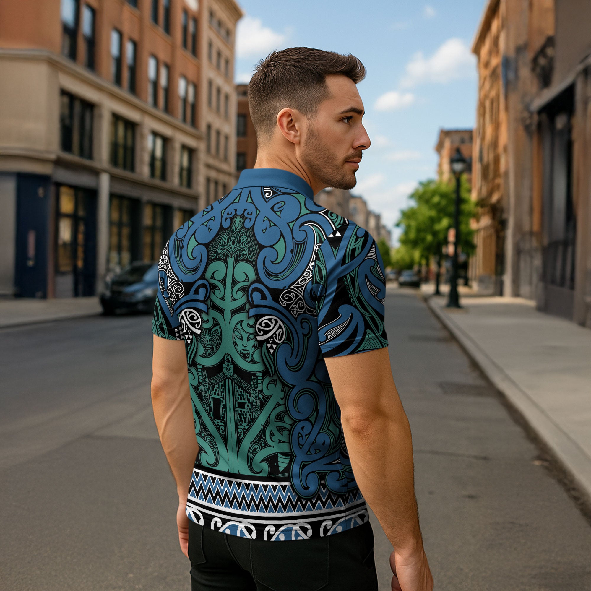 Aotearoa Iwi Ngati Mutunga Zipper Polo Shirt Maori Wharenui House Tribal Pattern